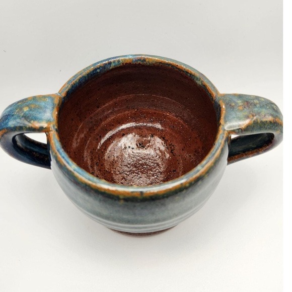 Handmade two handled cup | dish |‎ sugar bowl | glazed pottery - Picture 2 of 8